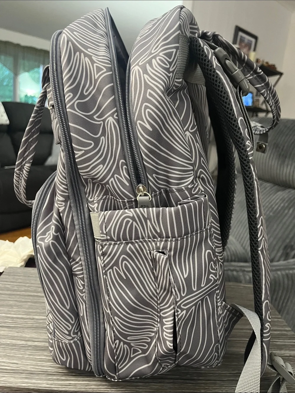 BabbleRoo light grey and white diaper bag